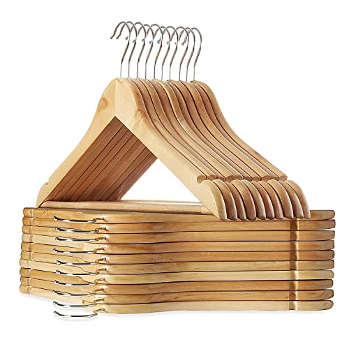 RYLAN Wooden Hanger for Clothes Hanging | Hangers for Wardrobe and Cupboard | Non-Slip Bar | Precisely Cut Notches | 360 Degree Swivel Chrome Hook | Hanging Garments and Accessories (Pack of 20) - Image 1
