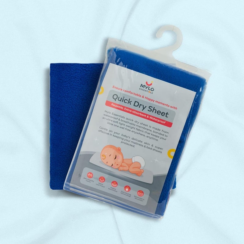 Mylo Essentials Mylo Baby Waterproof Mattress Protector for Baby (0-3 Years), Extra Absorbent, Soft and Reusable Quick Dry Sheets (100X70cm)(Cobalt, Full) - Image 2