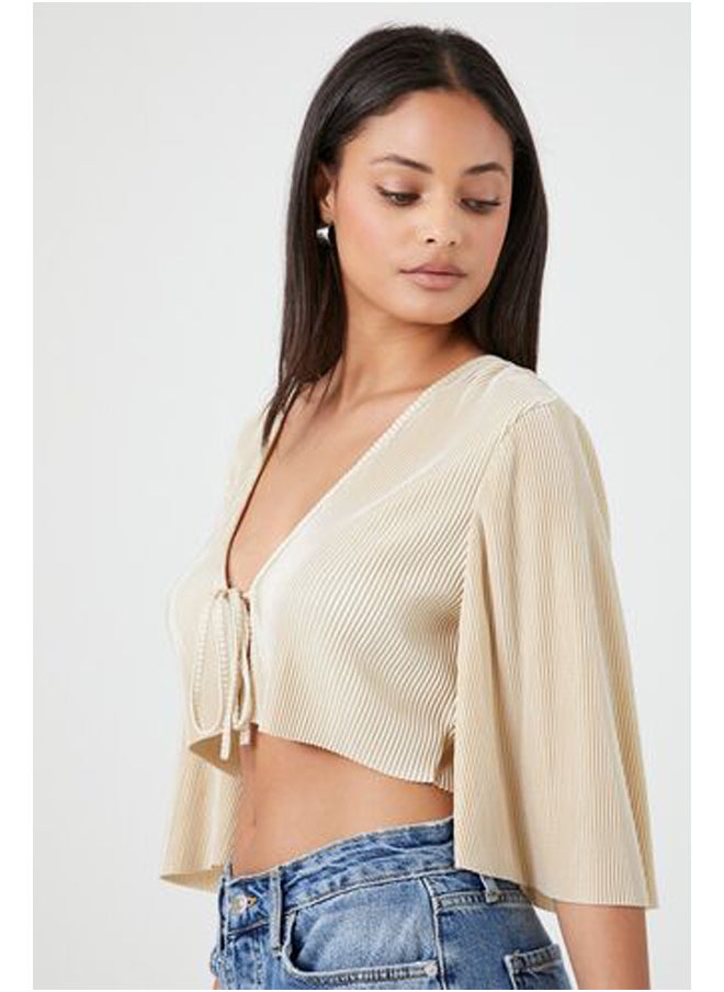 FOREVER 21 - Ribbed Tie-Front Crop Top - Image 1