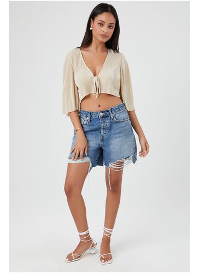 FOREVER 21 - Ribbed Tie-Front Crop Top - Image 1