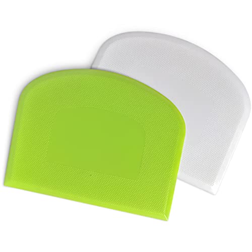 ALL-TOP ALLTOP Bowl Spatula & Bench Scraper,Flexible Plastic Multipurpose Kitchen Pastry Cutter Tool,Food Scrappers for Bread Dough Baking Cake Fondant Icing,Set of 2 Pieces - White,Green - Image 1
