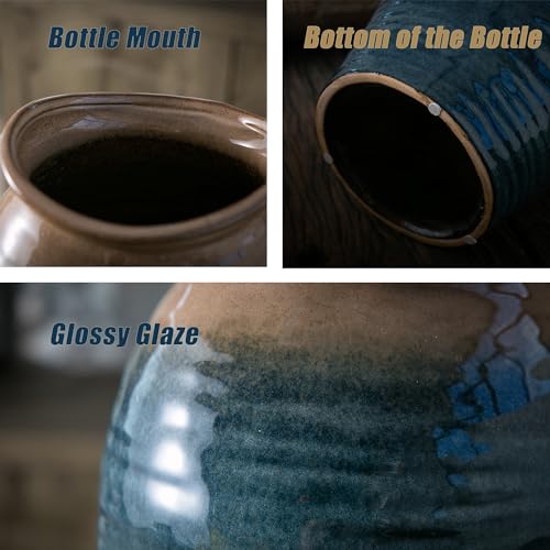 Tanvecle Blue Floor Vase, Ceramic Glazed Large Vase for Modern Farmhouse Home Decor, Rustic Terracotta Pottery, Vintage Clay Vase for Living Room Entryway Centerpiece - Image 4