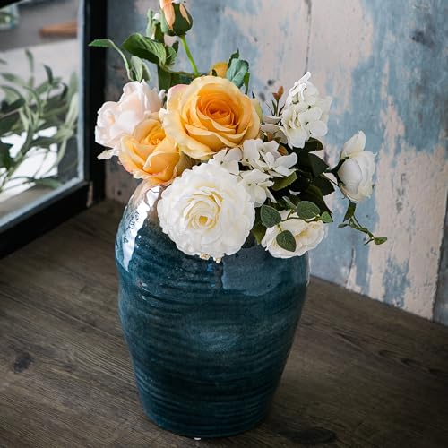 Tanvecle Blue Floor Vase, Ceramic Glazed Large Vase for Modern Farmhouse Home Decor, Rustic Terracotta Pottery, Vintage Clay Vase for Living Room Entryway Centerpiece - Image 3