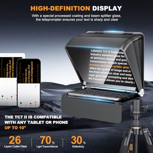 LENSGO Teleprompter for Phone iPad mini,7.9 inch Mini Portable Prompter with Remote Control,APP Compatible with iOS/Android for YouTube, Zoom, Twitch, Online Teaching,Vlogger,Live Streaming - Image 2
