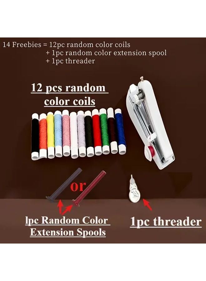 Portable Mini Sewing Machine White With 14pcs Gift Set Handheld Manual Home Tailor Tool - Image 1