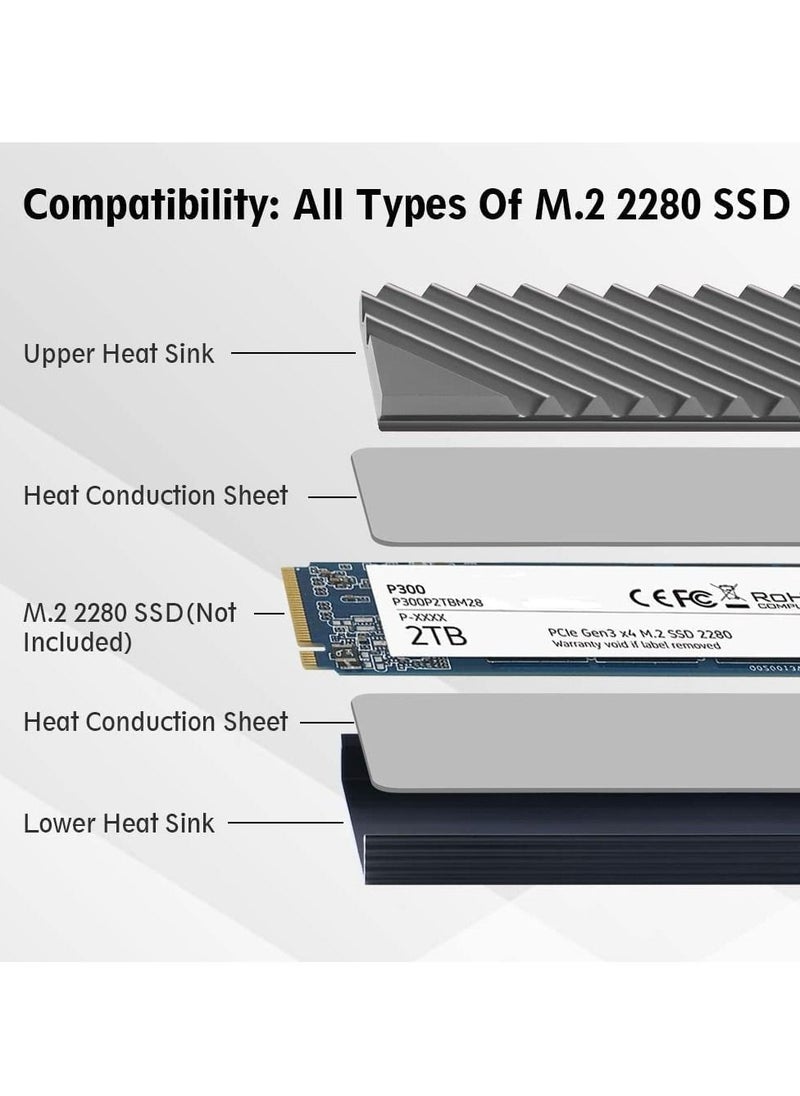 M.2 Heatsink Cooler, M.2 2280 SSD Heatsink, Aluminum Double-Sided NVME Heat Sinks with 4 PCS Silicone Thermal Pad and 1 PCS Screwdriver for PS5 Computer PC -Grey