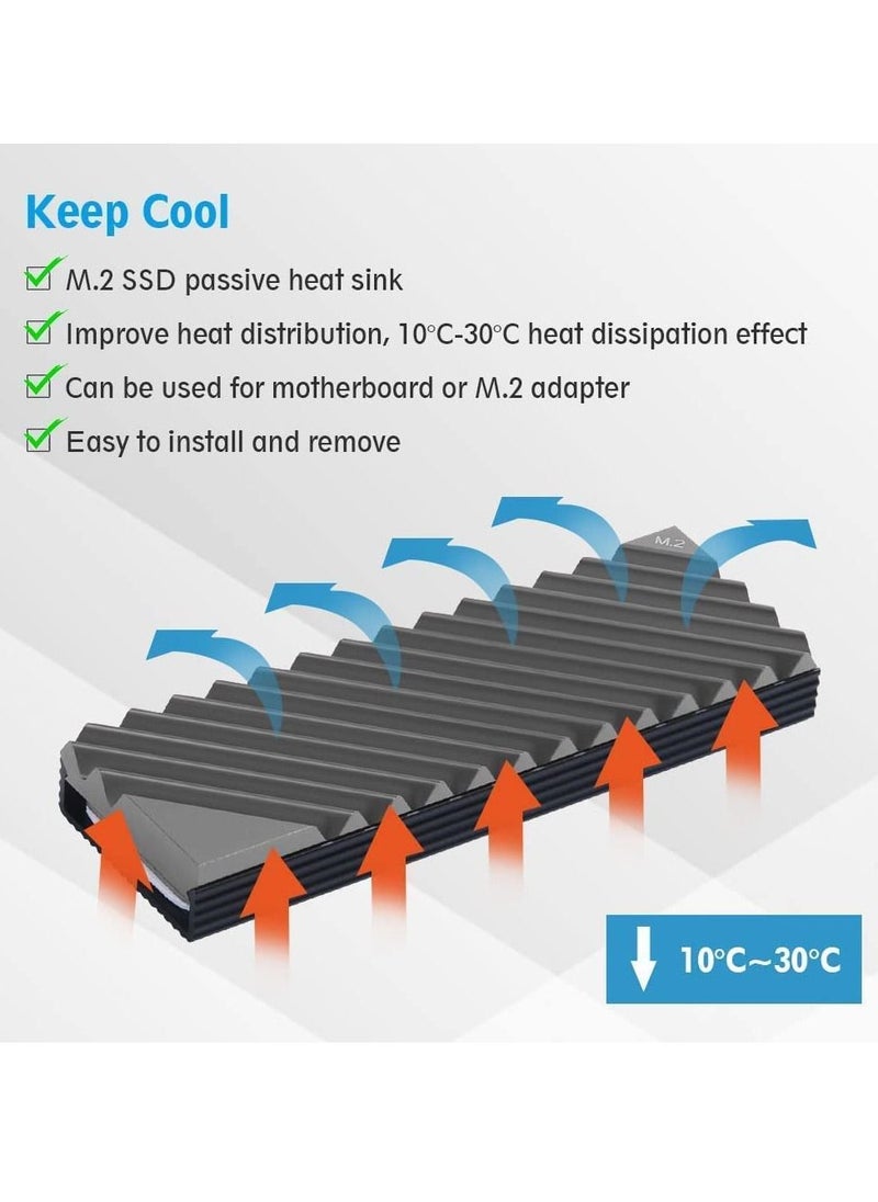 M.2 Heatsink Cooler, M.2 2280 SSD Heatsink, Aluminum Double-Sided NVME Heat Sinks with 4 PCS Silicone Thermal Pad and 1 PCS Screwdriver for PS5 Computer PC -Grey
