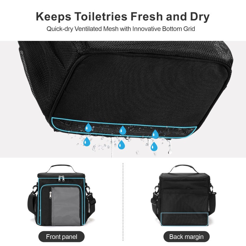 F-Color Shower Caddy Portable - College Dorm Essentials For Guys With Hooks  Soft Crossbody Shoulder Strap  Multiple Pockets  Quick-Dry Shower Caddy For Dorm Travel Essentials  Black - Image 3