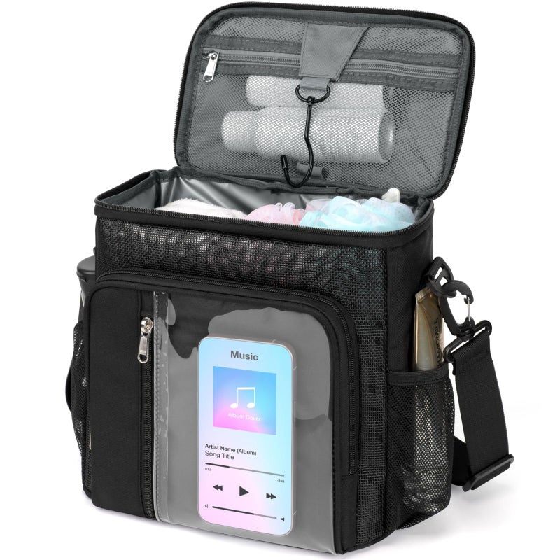 F-Color Shower Caddy Portable - College Dorm Essentials For Guys With Hooks  Soft Crossbody Shoulder Strap  Multiple Pockets  Quick-Dry Shower Caddy For Dorm Travel Essentials  Black - Image 1