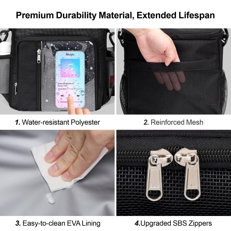 F-Color Shower Caddy Portable - College Dorm Essentials For Guys With Hooks  Soft Crossbody Shoulder Strap  Multiple Pockets  Quick-Dry Shower Caddy For Dorm Travel Essentials  Black - Image 4