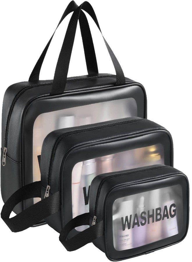 SPRSE (Set of 3) Makeup Pouch Travel Toiletry Bag for Women Travel Pouch Cosmetic Makeup Bag Transparent Pouches for Women (Black) - Image 1