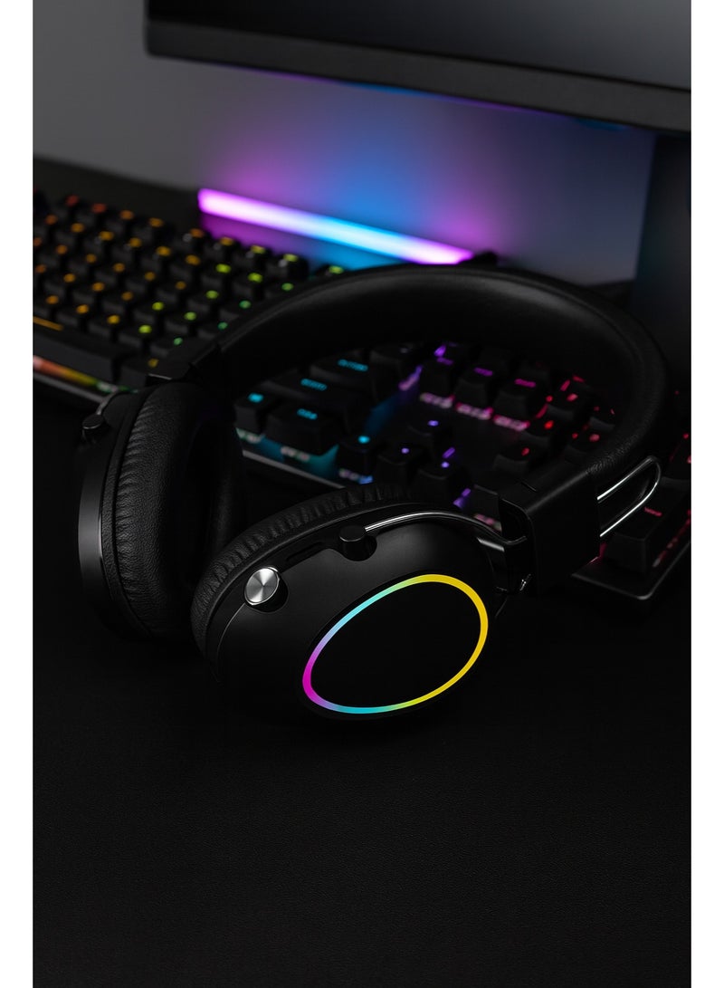 JL580 Wireless Headphones - Pure Bass Sound - Foldable, Powerful Sound, and Colorful LED Noise Cancelling Lighting - Black - Image 2