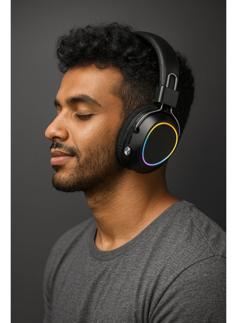 JL580 Wireless Headphones - Pure Bass Sound - Foldable, Powerful Sound, and Colorful LED Noise Cancelling Lighting - Black - Image 3