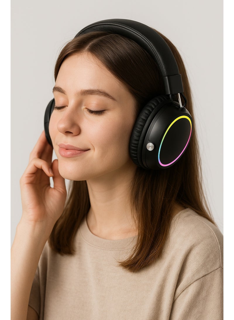 JL580 Wireless Headphones - Pure Bass Sound - Foldable, Powerful Sound, and Colorful LED Noise Cancelling Lighting - Black - Image 4