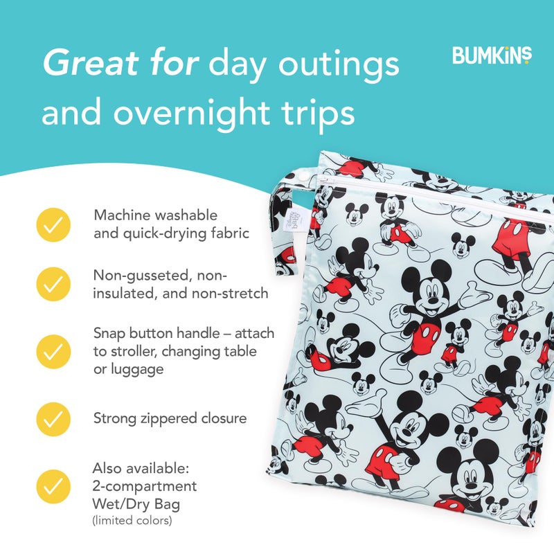 Bumkins Disney Waterproof Wet Bag for Baby, Travel, Swim Suit, Cloth Diapers, Pump Parts, Pool, Gym Clothes, Toiletry, Strap to Stroller, Daycare, Zipper Reusable Bag, Packing Pouch, Mickey Mouse - Image 4