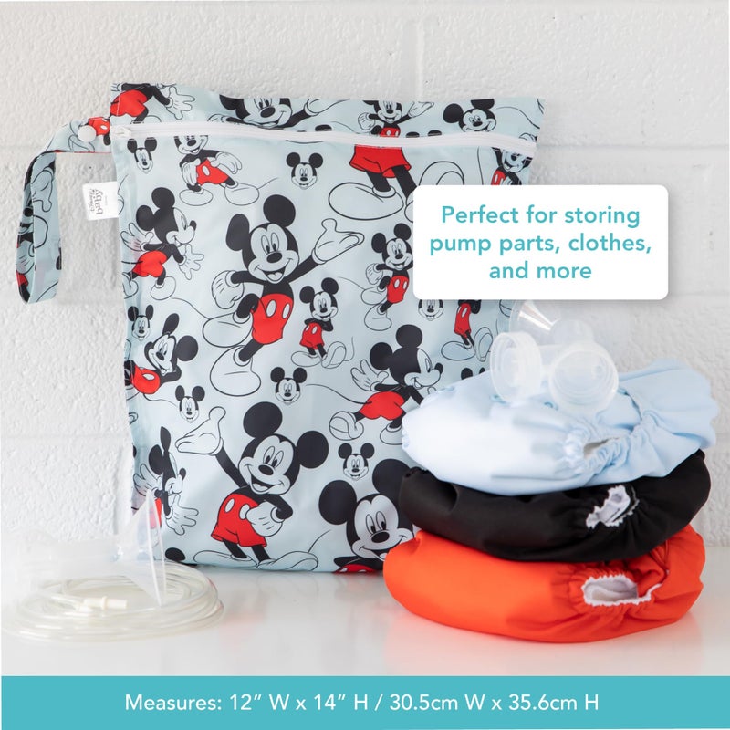 Bumkins Disney Waterproof Wet Bag for Baby, Travel, Swim Suit, Cloth Diapers, Pump Parts, Pool, Gym Clothes, Toiletry, Strap to Stroller, Daycare, Zipper Reusable Bag, Packing Pouch, Mickey Mouse - Image 5