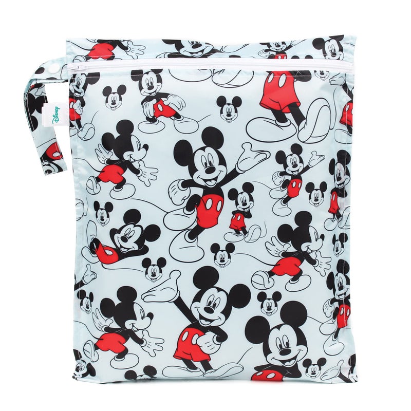 Bumkins Disney Waterproof Wet Bag for Baby, Travel, Swim Suit, Cloth Diapers, Pump Parts, Pool, Gym Clothes, Toiletry, Strap to Stroller, Daycare, Zipper Reusable Bag, Packing Pouch, Mickey Mouse - Image 1