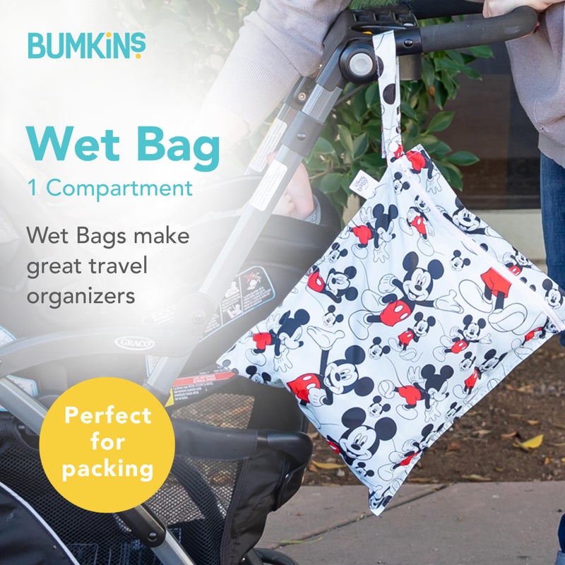Bumkins Disney Waterproof Wet Bag for Baby, Travel, Swim Suit, Cloth Diapers, Pump Parts, Pool, Gym Clothes, Toiletry, Strap to Stroller, Daycare, Zipper Reusable Bag, Packing Pouch, Mickey Mouse - Image 2