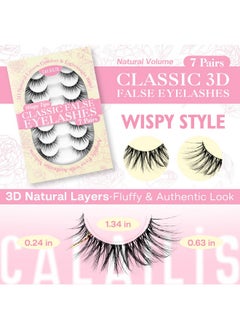 Calailis False Eyelashes Natural Look Fake Lashes Wispy 3D Fluffy False Lashes Faux Mink Fake Eyelashes Cat Eye Lashes Soft And Reusable Strip Lashes 7 Pairs (Wis01)  - Image 2