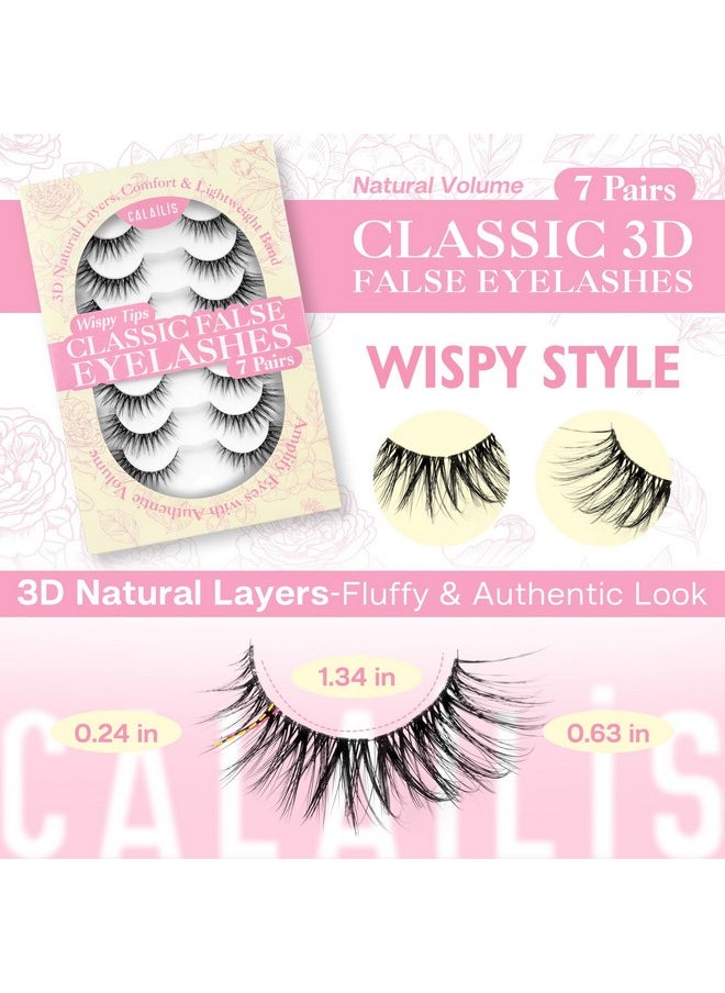 Calailis - False Eyelashes Natural Look Fake Lashes Wispy 3D Fluffy False Lashes Faux Mink Fake Eyelashes Cat Eye Lashes Soft And Reusable Strip Lashes 7 Pairs (Wis01) - Image 1
