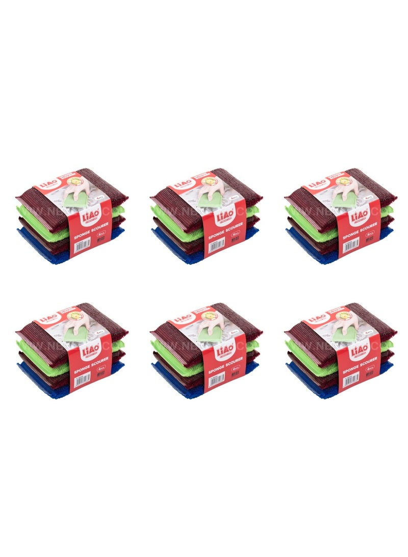 LIAO Sponge Scouring Pad - Pack of 6 (4 Pads per Pack, 24 Pads Total) | Dual-Sided Cleaning Sponge with Abrasive Scrub Layer | Multipurpose Kitchen & Household Cleaning - Image 5