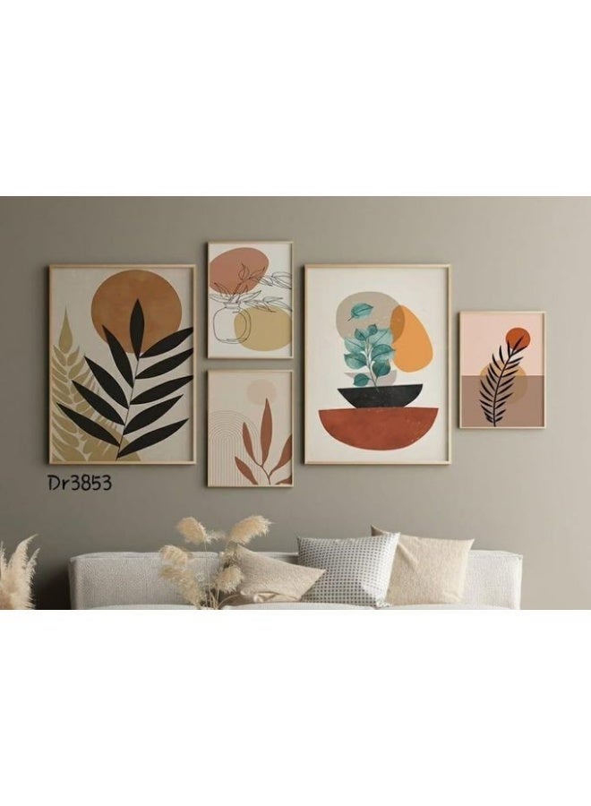 مجموعة تابلوه فنية من 5 قطع بإطار PVC  تصميم عصري وجميل Dr3853