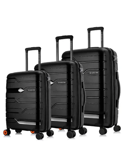 nasher miles Nasher Miles Paris Hard-Sided Polypropylene Luggage Set of 3 | 55cm, 65cm & 75cm | 8 Wheels Small, Medium & Large Trolley Bag for Travel | Suitcase (Black)