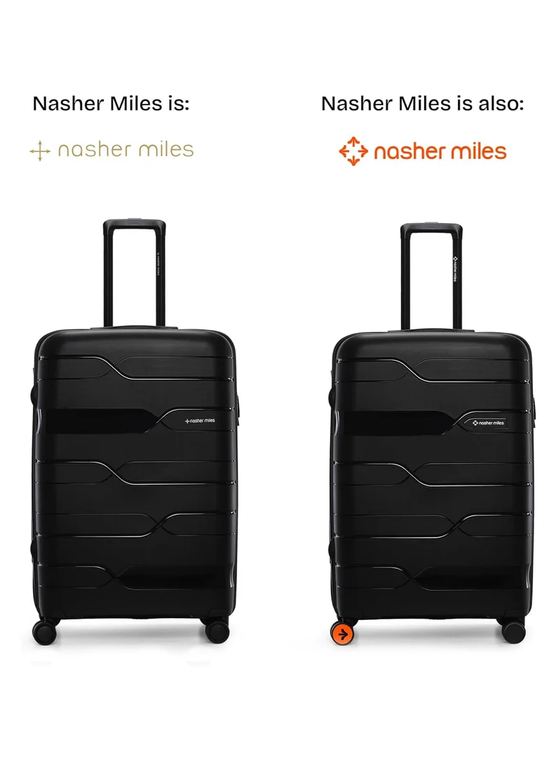 nasher miles Nasher Miles Paris Hard-Sided Polypropylene Luggage Set of 3 | 55cm, 65cm & 75cm | 8 Wheels Small, Medium & Large Trolley Bag for Travel | Suitcase (Black)