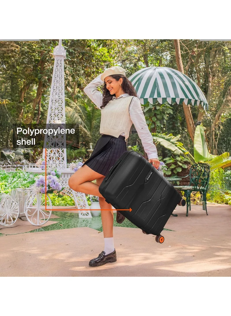 nasher miles Nasher Miles Paris Hard-Sided Polypropylene Luggage Set of 3 | 55cm, 65cm & 75cm | 8 Wheels Small, Medium & Large Trolley Bag for Travel | Suitcase (Black)