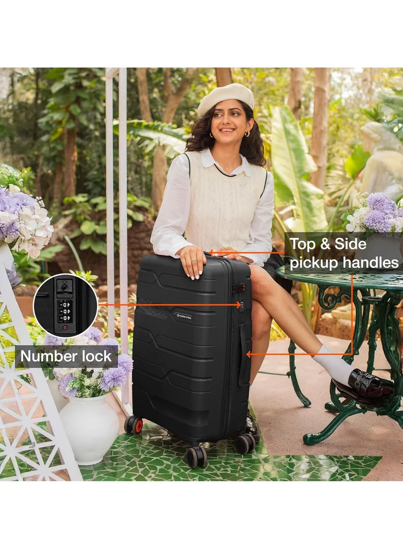 nasher miles Nasher Miles Paris Hard-Sided Polypropylene Luggage Set of 3 | 55cm, 65cm & 75cm | 8 Wheels Small, Medium & Large Trolley Bag for Travel | Suitcase (Black)