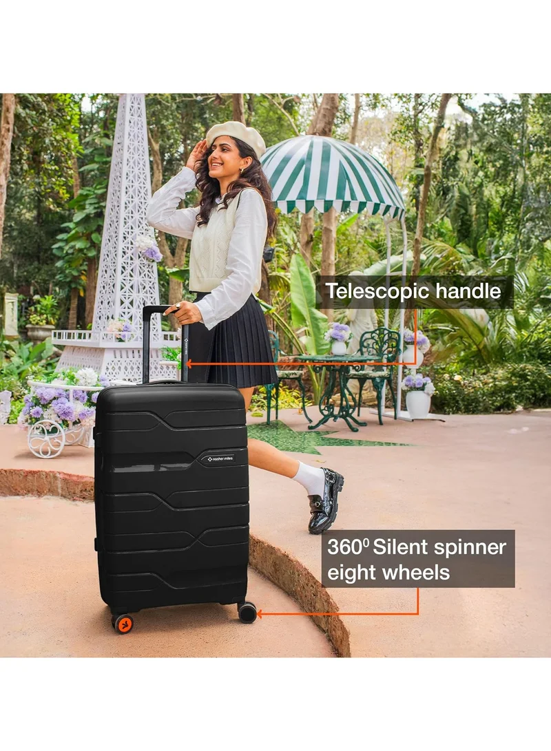 nasher miles Nasher Miles Paris Hard-Sided Polypropylene Luggage Set of 3 | 55cm, 65cm & 75cm | 8 Wheels Small, Medium & Large Trolley Bag for Travel | Suitcase (Black)