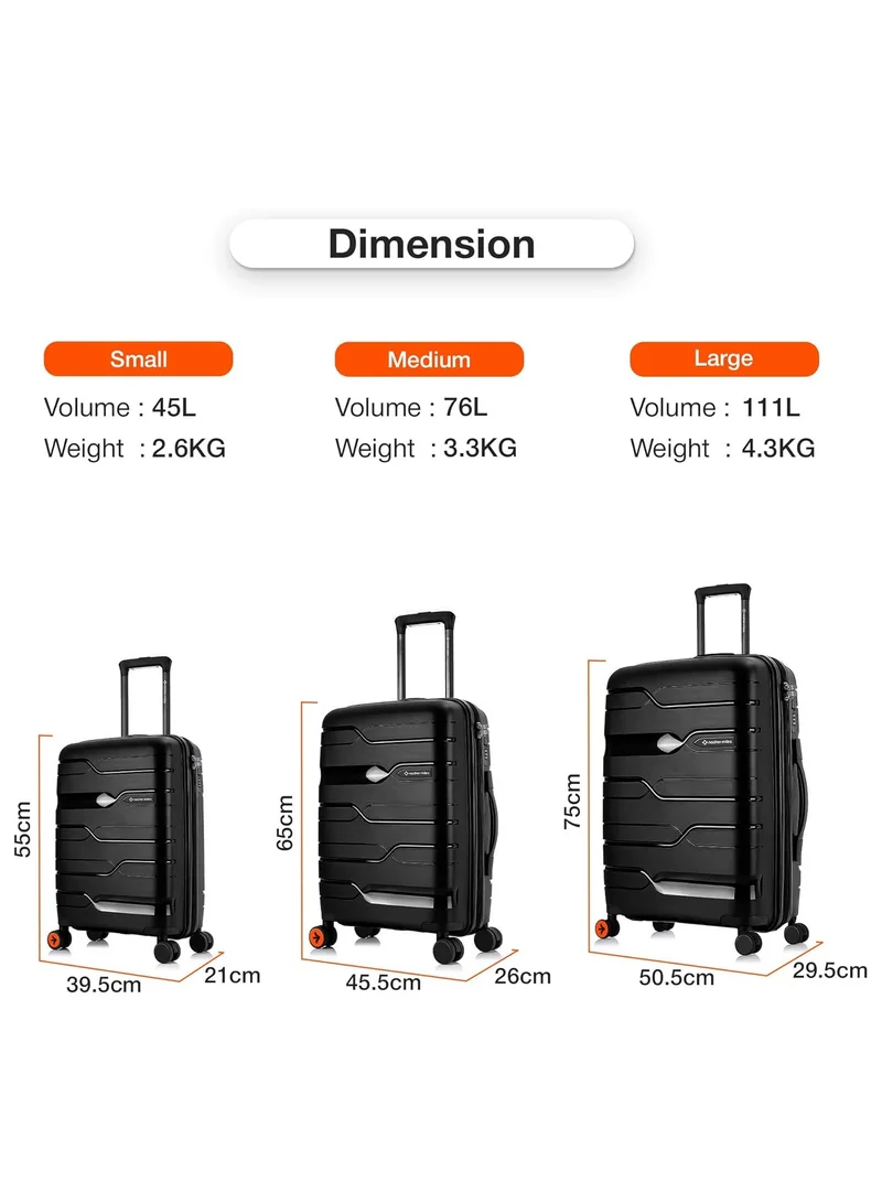 nasher miles Nasher Miles Paris Hard-Sided Polypropylene Luggage Set of 3 | 55cm, 65cm & 75cm | 8 Wheels Small, Medium & Large Trolley Bag for Travel | Suitcase (Black)