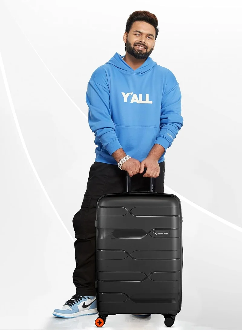 nasher miles Nasher Miles Paris Hard-Sided Polypropylene Luggage Set of 3 | 55cm, 65cm & 75cm | 8 Wheels Small, Medium & Large Trolley Bag for Travel | Suitcase (Black)