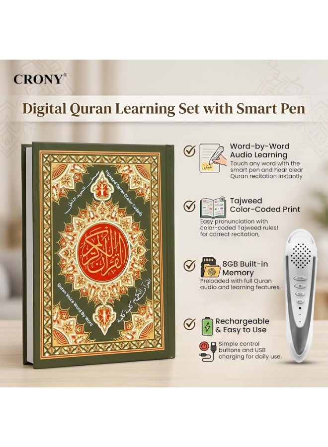كروني قلم قراءة القرآن الرقمي Crony M9 - قلم قراءة ناطق بسعة 8 جيجابايت مع منفذ USB، طقم هدايا يتضمن مكبر صوت MP3 للصلاة الإسلامية مع ترجمة عربية وقراء متعدد اللغات، بالإضافة إلى كتاب وسماعات أذن للأطفال والكبار وكبار السن. - Image 3