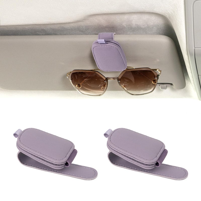Yuoyar Sunglass Holder For Car  Magnetic Leather Sunglasses Holder And Ticket Card Clip  Car Visor Accessories  2 Packs (Purple)