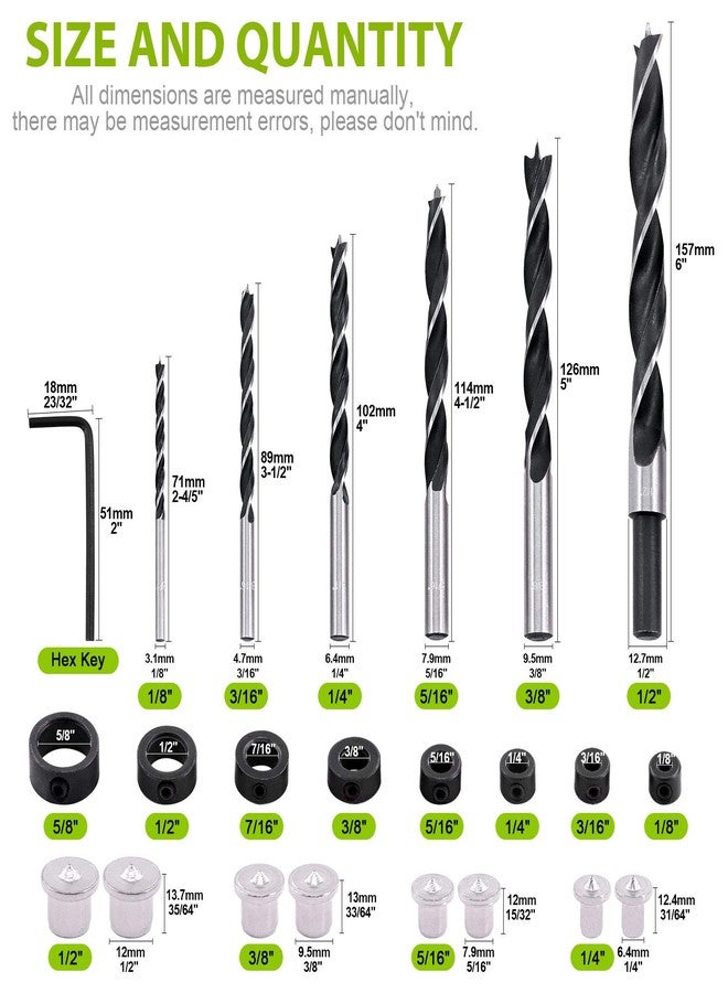 كياديك مجموعة رؤوس مثقاب مركزية من كيديك، مكونة من 26 قطعة، رؤوس مثقاب بقطر 1/8-1/2 بوصة، رؤوس تحديد عمق الحفر 3/4-16 مم، دبابيس تثبيت مركزية بقطر 1/4-1/2 بوصة، رؤوس مثقاب براد بوينت لأعمال النجارة - Image 2