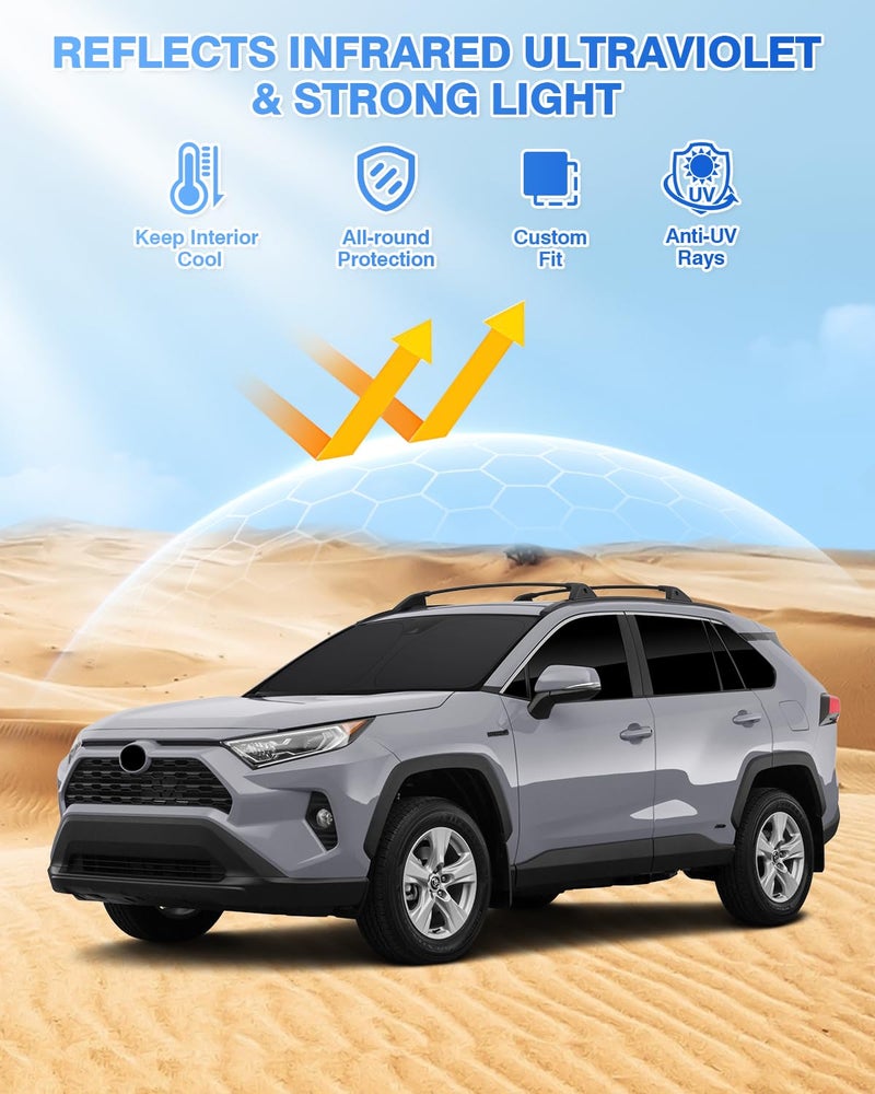 Canvcle Windshield Sunshade for Toyota RAV4 2019-2024 Side Rear Window Shade Cover Kit Window Sun Visor Blocker Privacy Protection Keep Vehicle Cool Black 8PCS - Image 2
