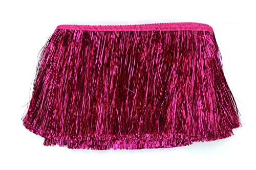 YYCRAFT 6 Wide Fringe Trim Garland Dance Costume Fringe Trimming Shiny Foil Effect Party Decor 10 Yards Hot Pink - Image 1