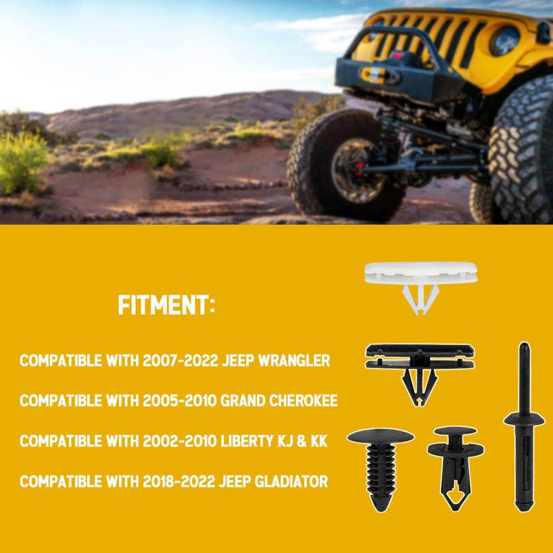 Xislet 5 في 1 مشابك تثبيت شبكة Wrangler، مسامير بلاستيكية من نوع Xislet متوافقة مع جيب رانجلر 2007-2024 وجراند شيروكي 2005-2010، مشابك واقي الصدمات استبدال 6503598-151PCS - Image 4