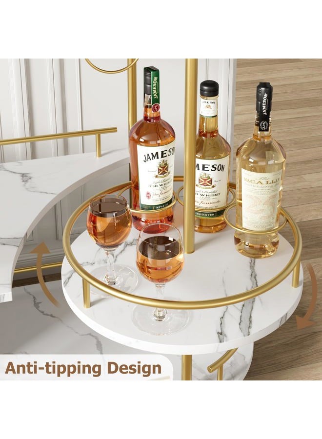 CABIHOME Bar Cart Gold, 3 Tier Bar Cart with Storage, Gold Rotating Bar Cart with Wheels, Gold Serving Cart with Wine Rack and Glass Holder for Kichen, Living Room, Dining Room - Image 3