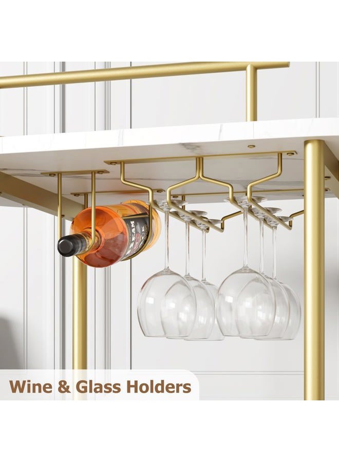 CABIHOME Bar Cart Gold, 3 Tier Bar Cart with Storage, Gold Rotating Bar Cart with Wheels, Gold Serving Cart with Wine Rack and Glass Holder for Kichen, Living Room, Dining Room - Image 4
