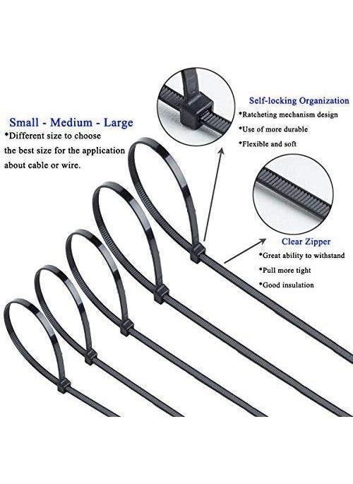 KROXX KROXX Premium 16 Inch 400 MM x 50 MM Width Self Locking Ultra Strong 20 kg of Holding Capacity Wire Zip Ties Heavy Duty Nylon Fastener Organizer Cable Ties Pack of 50 Black  - Image 2