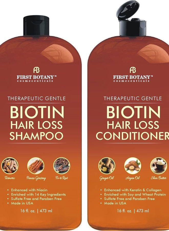 First Botany Hair Growth Shampoo Conditioner Set - An Anti Hair Loss Biotin Shampoo and Conditioner with DHT blockers to fight Hair Loss For Men and Women, All Hair types, Sulfate Free - 2 x 16 fl oz - Image 1