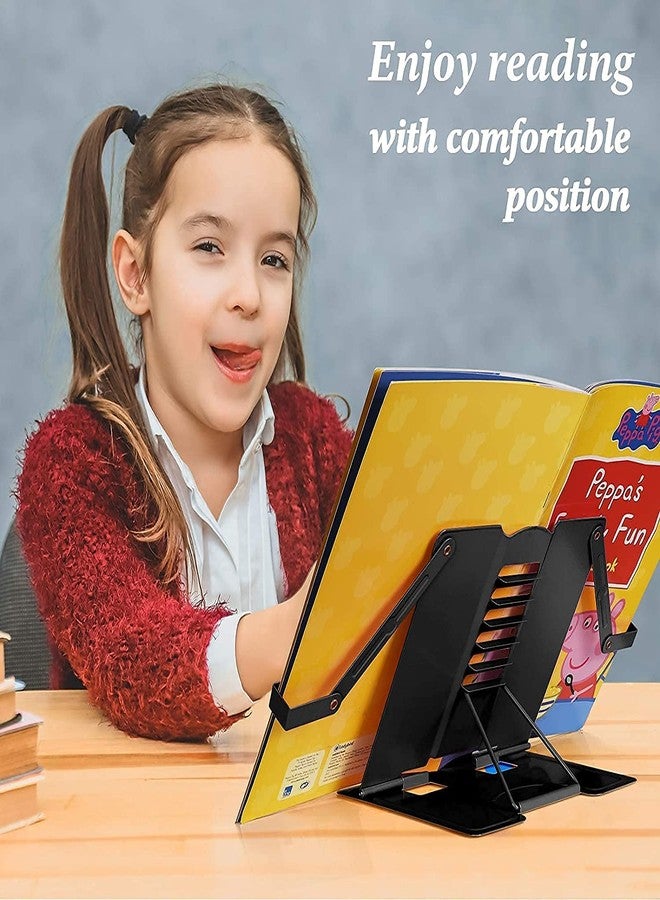 HITWA حامل كتب معدني محمول من هيتوا، تصميم قابل للتعديل والطي للاستخدام على سطح المكتب - مثالي لكتب الطبخ والكتب الدراسية والنوتات الموسيقية وغيرها من منظمات الكتب العملية (أسود) - Image 5