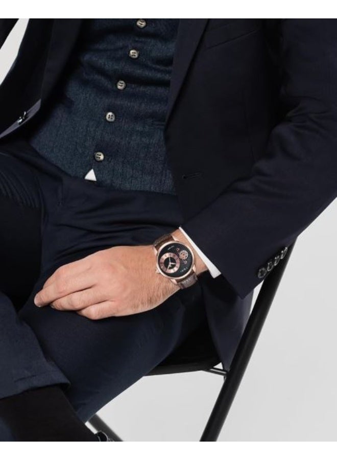 TOMI Men's Luxury Quartz Watch Gift Set - Rose Gold Case, Unique "Face Gear" Dial, and Two Interchangeable Leather Straps - Image 5
