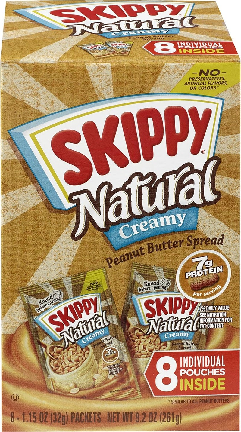 SKIPPY Natural Creamy Peanut Butter Spread - Individual Squeeze Packs, 1.15 Ounce (Pack of 8) - Image 1