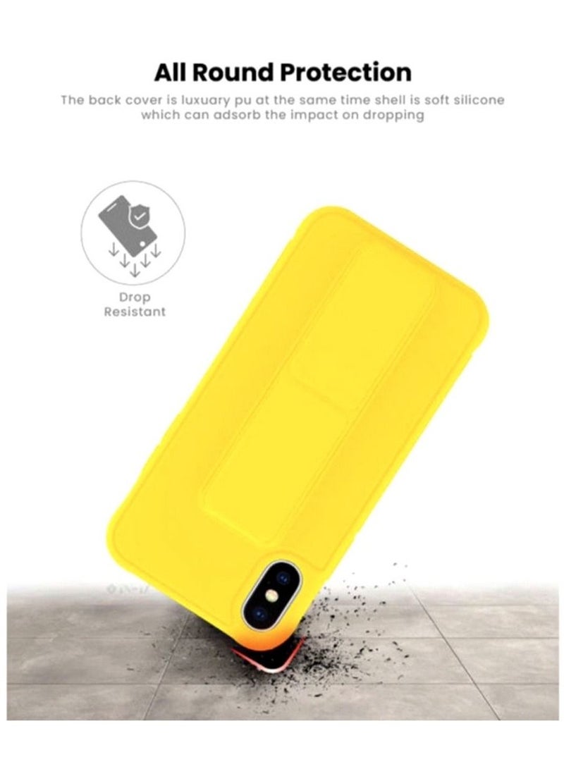 3In1 Magnetic Hand Grip Holder Case Cover With Tempered Glass Screen Protector For Iphone XsMax Yellow - Image 2
