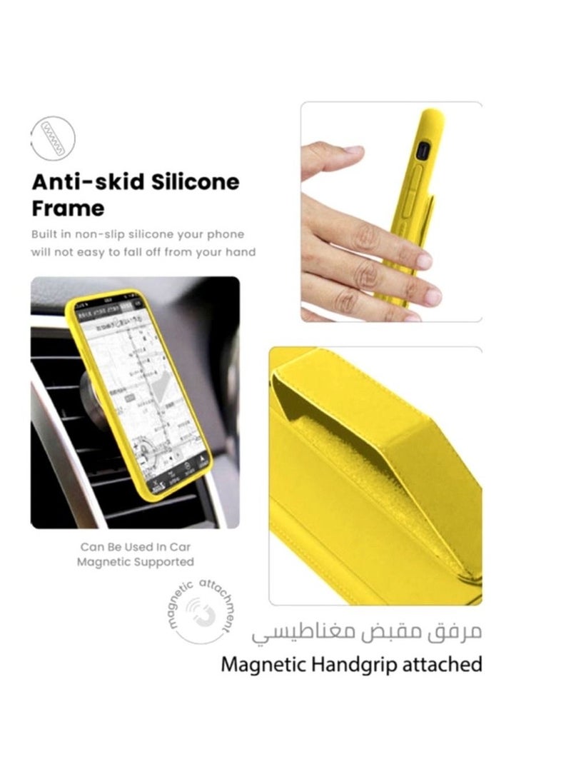 3In1 Magnetic Hand Grip Holder Case Cover With Tempered Glass Screen Protector For Iphone XsMax Yellow - Image 5
