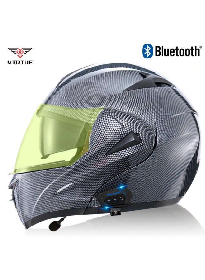 Men's Bluetooth Open-Face Motorcycle Helmet – Imitation Carbon Fiber with Night Light Mirror, 3C Certified