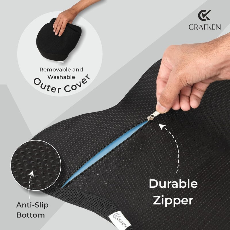 CRAFKEN Car Seat Cushion | Car Cushion for Long Drive | Car Wedge Seat Cushions for Tailbone Pain | Suitable for All Car Seats | Relieves Hip Pain & Tailbone Pain, Lower Back Pain (Pack – 1) - Image 4